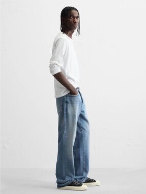 NWT Zara Reworked Relaxed Fit Jeans Blue Exposed Raw Hem Distressed